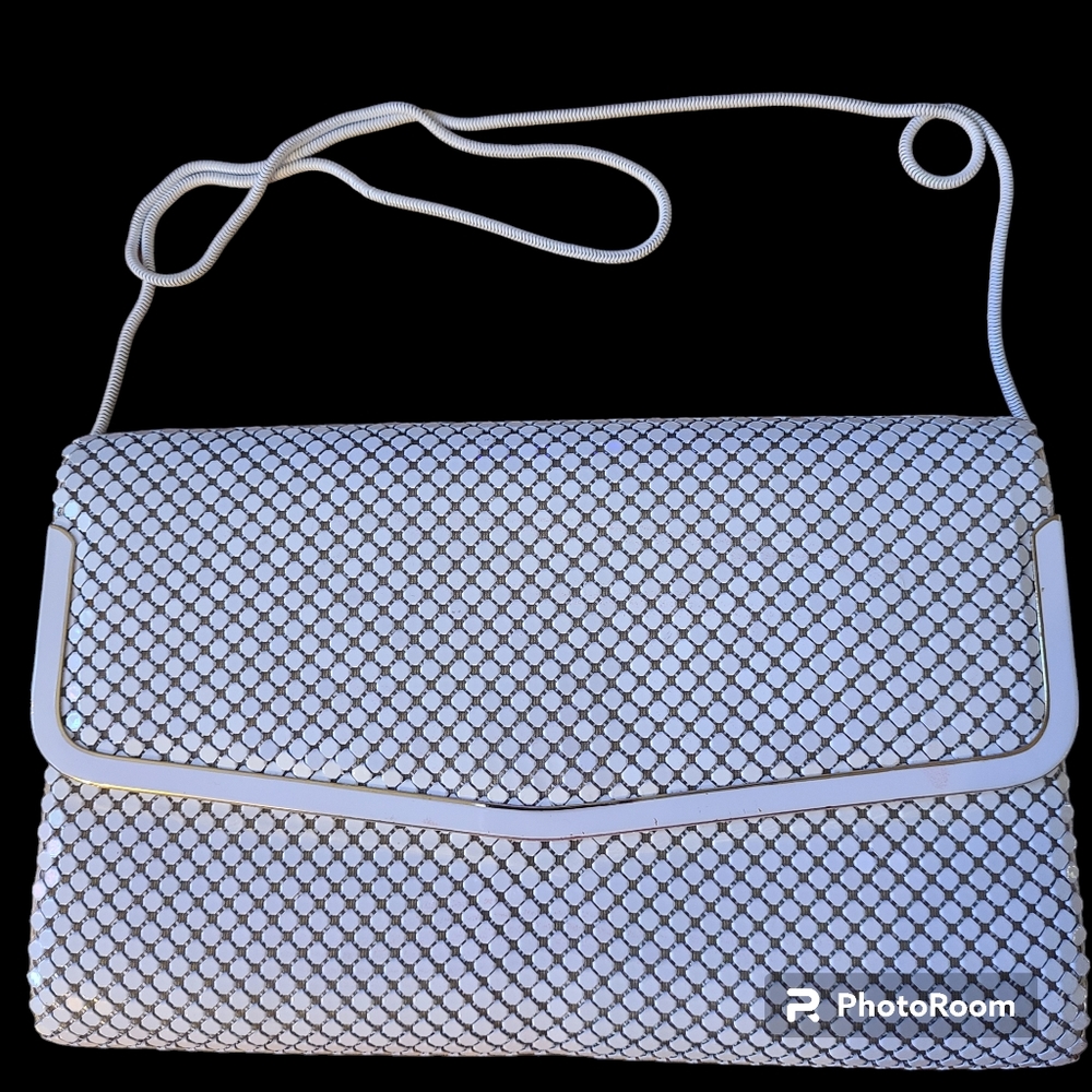 Vintage 70s Elka Cream Mesh Cross Body Purse with Snake Chain Strap